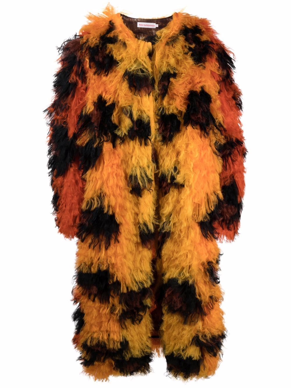 Walter Van Beirendonck 豹纹人造皮草外套 - 橘色