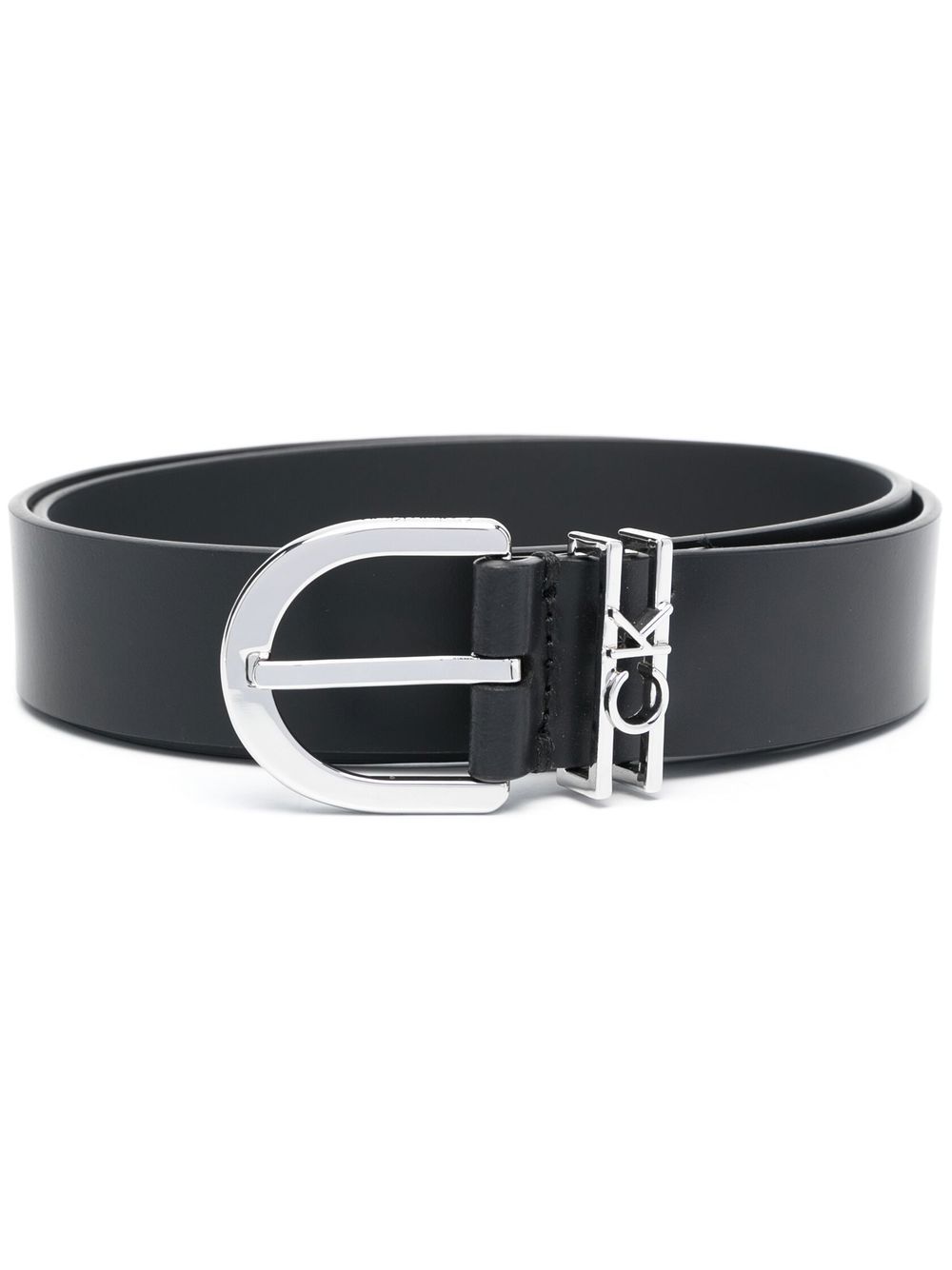 Calvin Klein logo皮质腰带 - 黑色