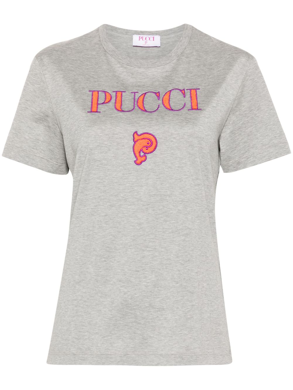PUCCI logo刺绣棉T恤 - 灰色