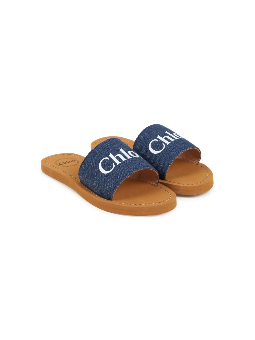 Chloé Kids logo印花牛仔袢带拖鞋 - 蓝色