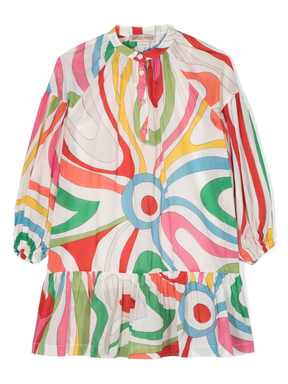 PUCCI Junior 条纹图案棉连衣裙 - 中性色