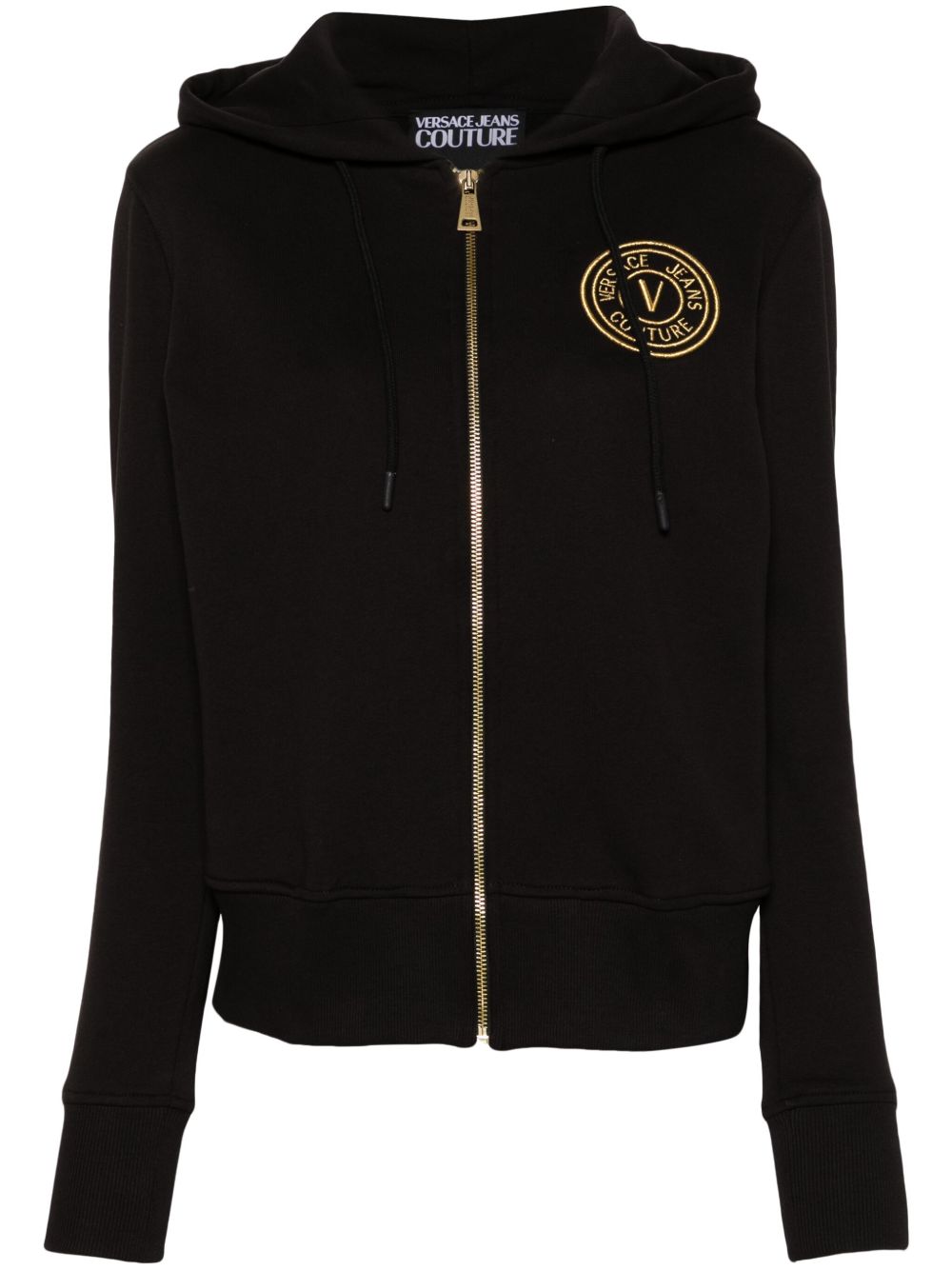 Versace Jeans Couture logo刺绣拉链连帽衫 - 黑色
