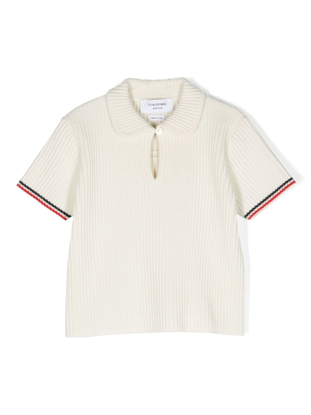 Thom Browne Kids 排扣罗纹针织polo衫 - 中性色