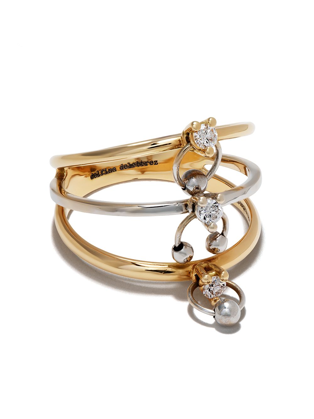 Delfina Delettrez Two In One 18K黄金与白金雕花钻石戒指组合 - 金色