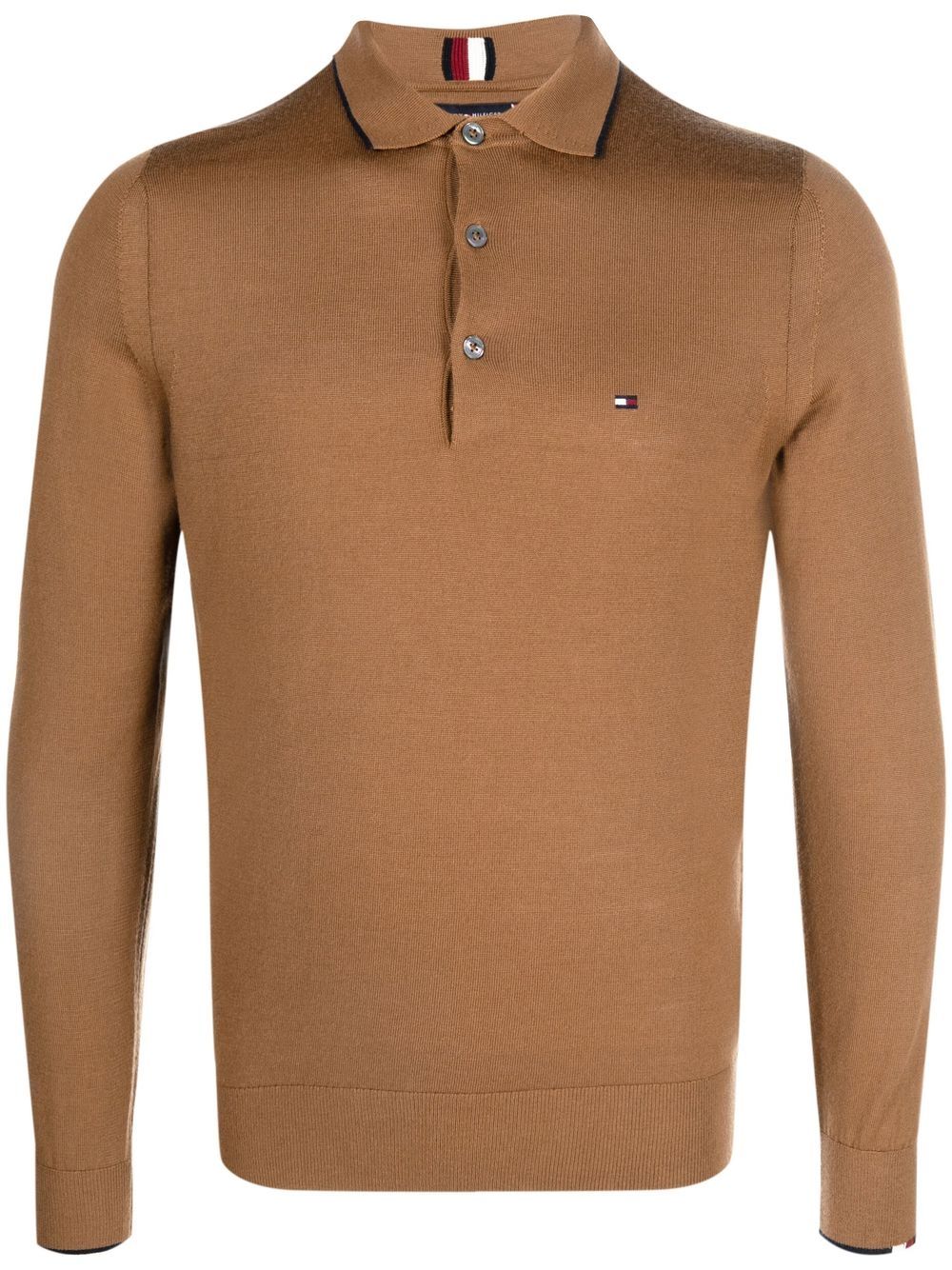 Tommy Hilfiger logo刺绣polo领卫衣 - 褐色