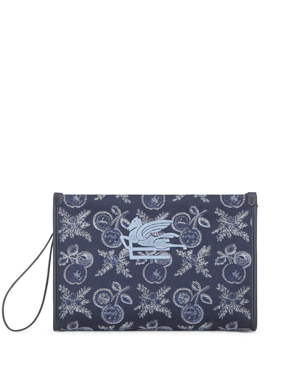 ETRO logo刺绣提花化妆包 - 蓝色