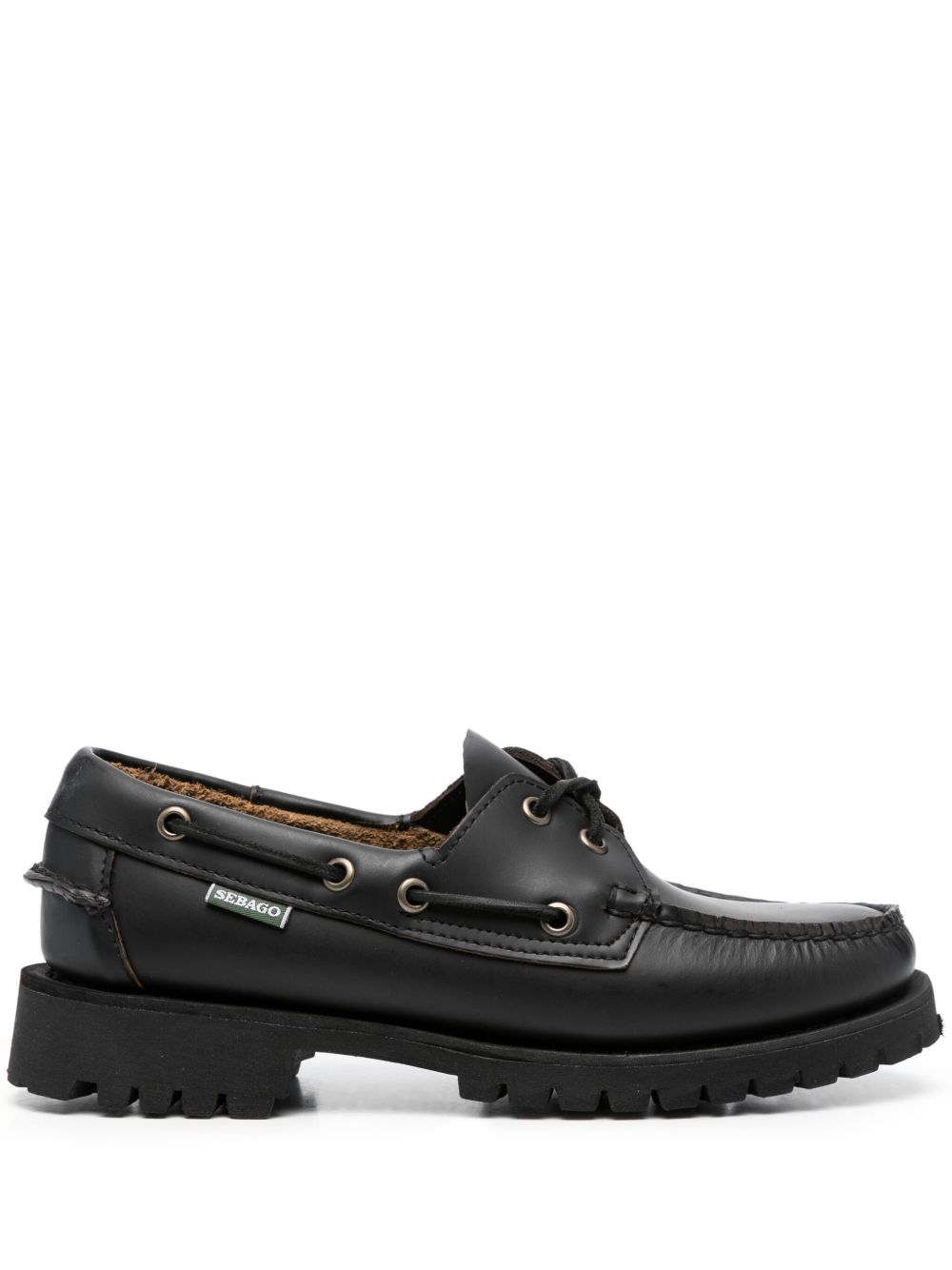 Sebago logo标签皮质乐福鞋 - 黑色