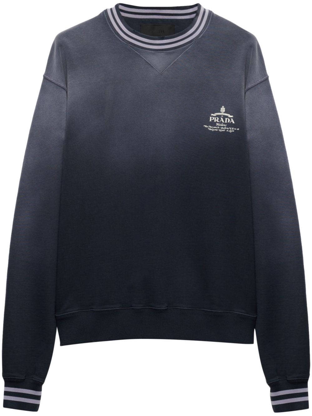 Prada logo刺绣棉卫衣 - 蓝色