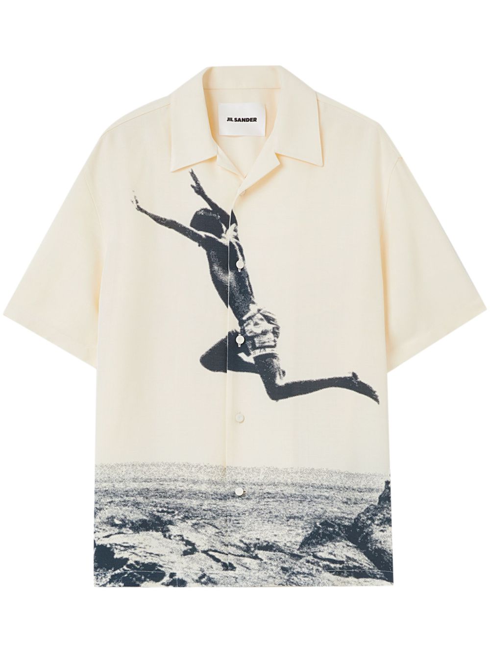 Jil Sander 照片印花短袖衬衫 - 白色