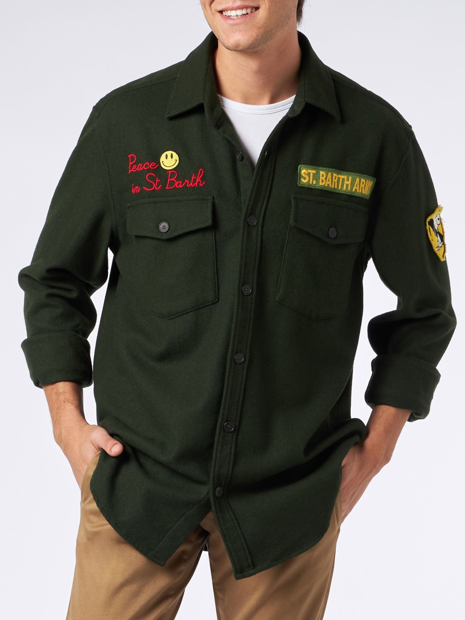 MC2 Saint Barth Moleskin Overshirt With Peace In St. Barth Embroidery