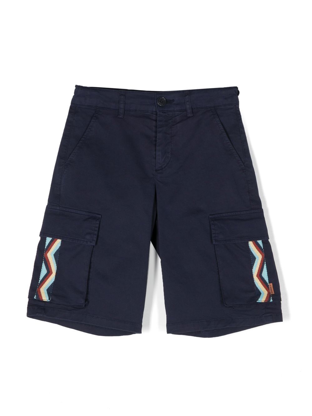 Missoni Kids Z字形图案棉短裤 - 蓝色