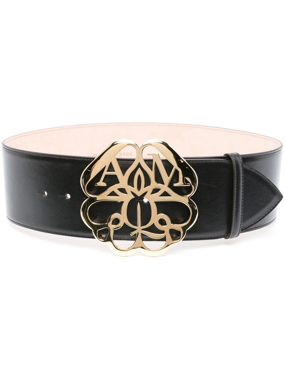 Alexander McQueen logo标牌皮质腰带 - 黑色