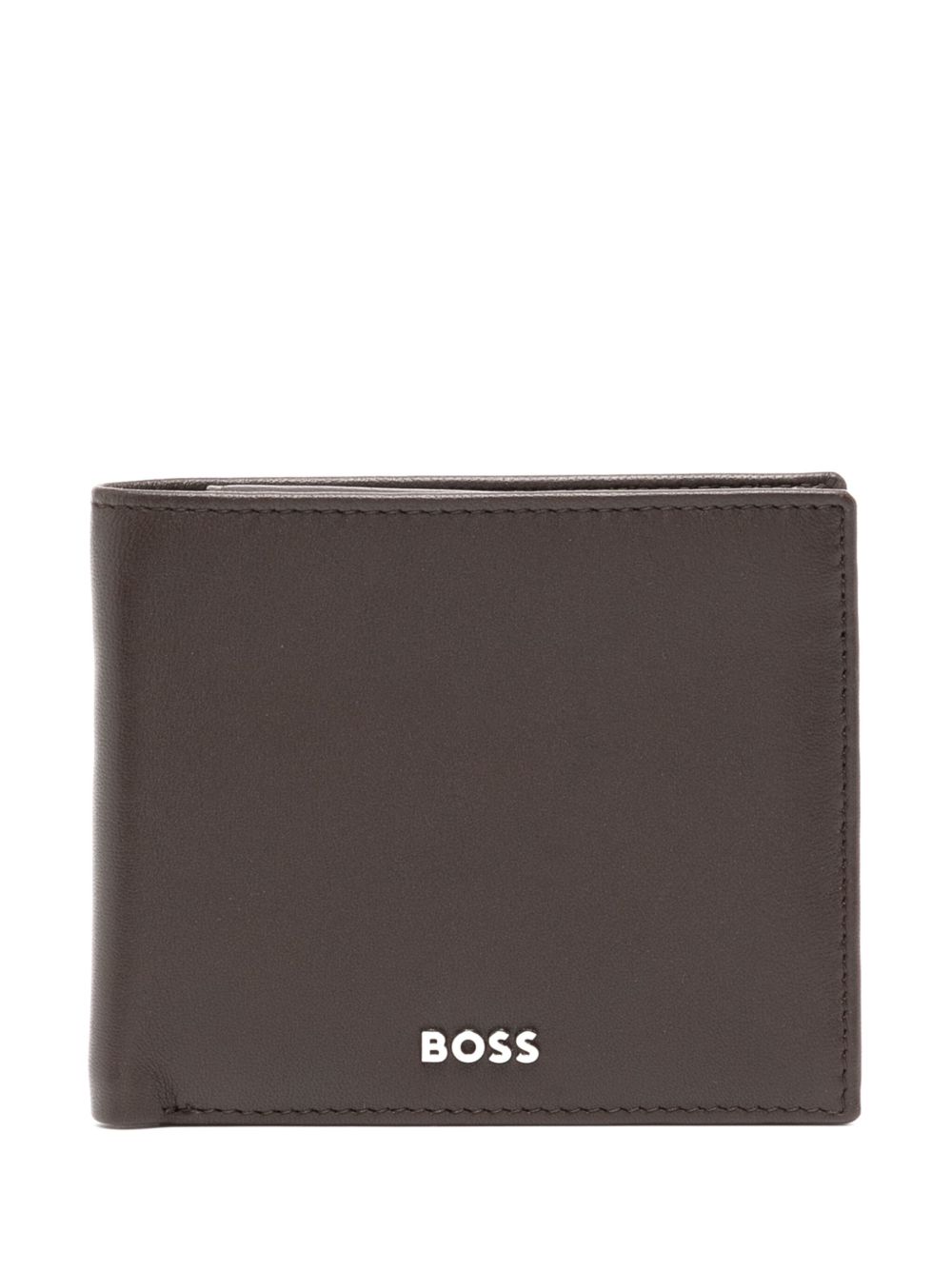 BOSS logo标牌皮质钱包 - 褐色