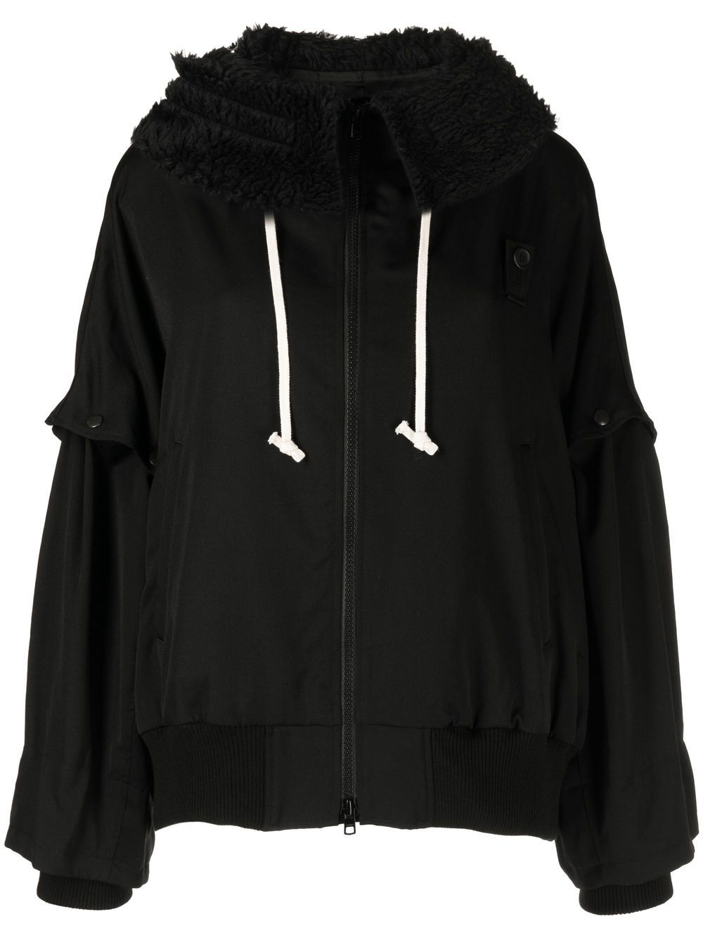 Yohji Yamamoto 人造皮草边饰连帽衫 - 黑色