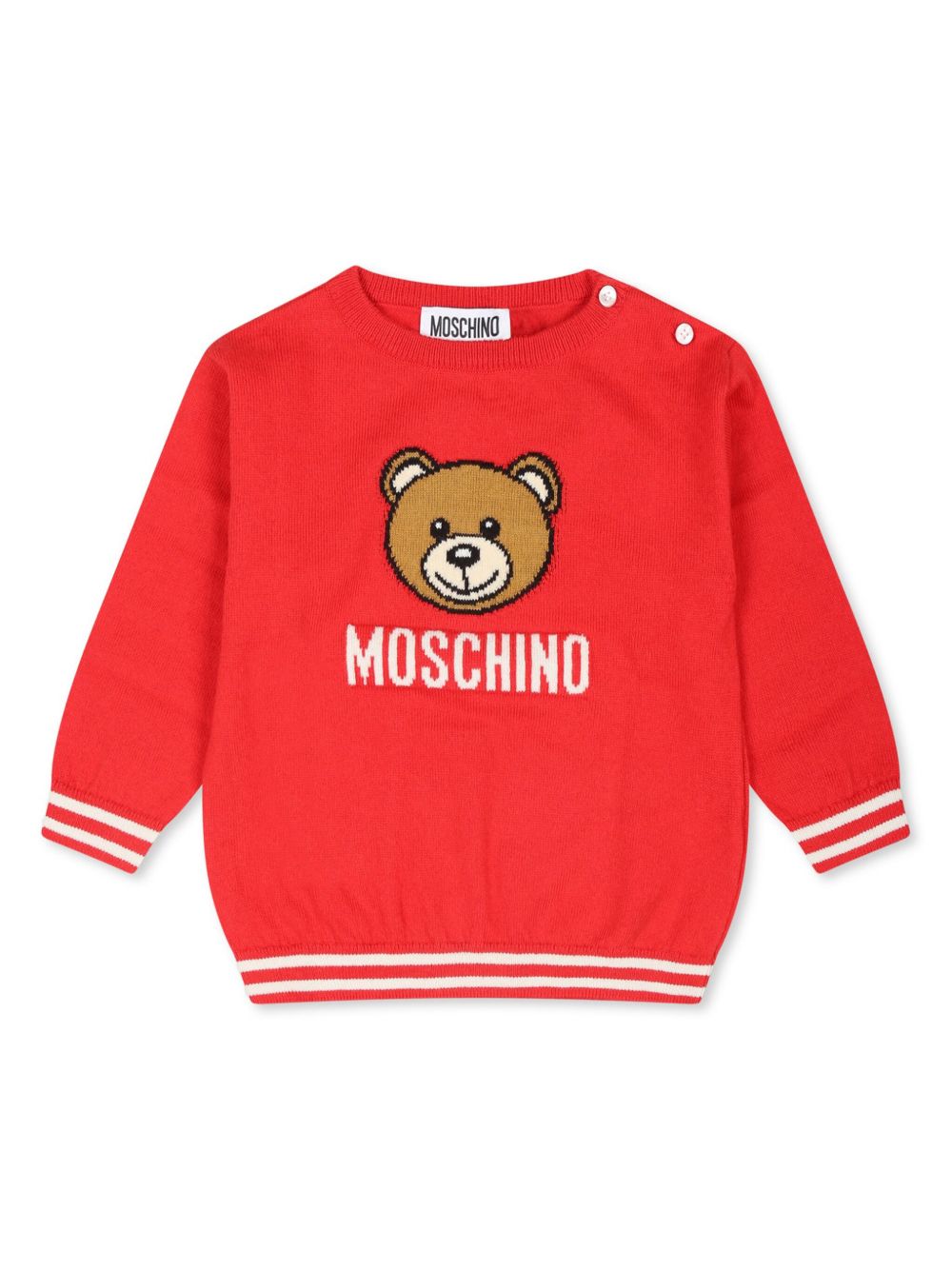 Moschino Kids logo嵌花针织毛衣 - 红色