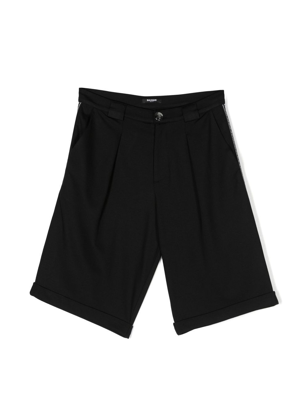 Balmain Kids 褶饰中腰短裤 - 黑色