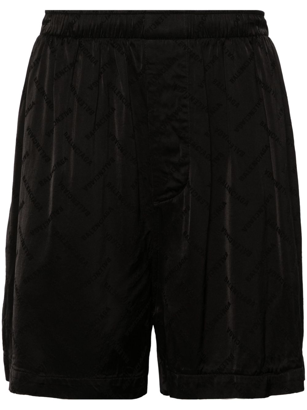 Balenciaga logo提花缎面短裤 - 黑色