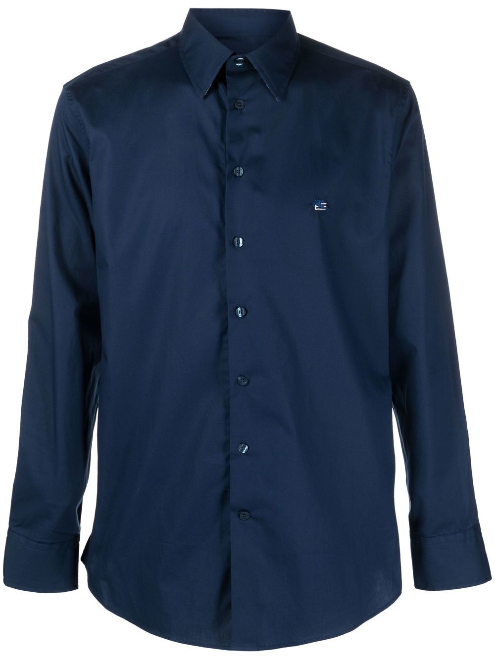 ETRO logo刺绣棉衬衫 - 蓝色