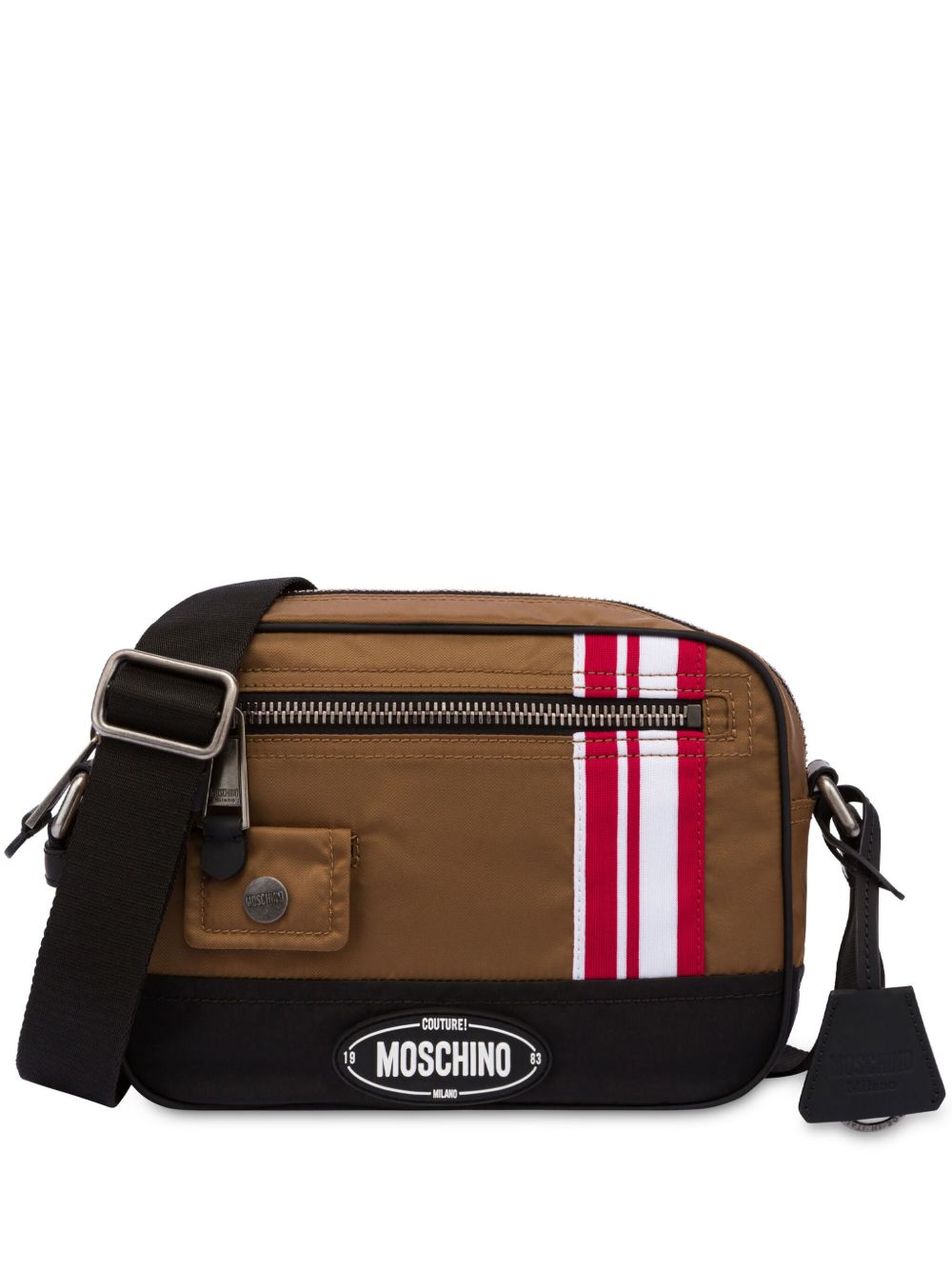 Moschino logo贴花邮差包 - 褐色