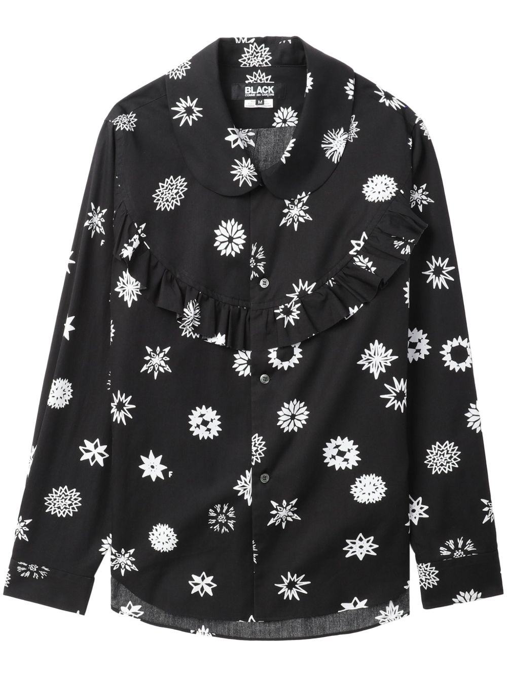 Black Comme Des Garçons 图案印花荷叶边饰衬衫 - 黑色