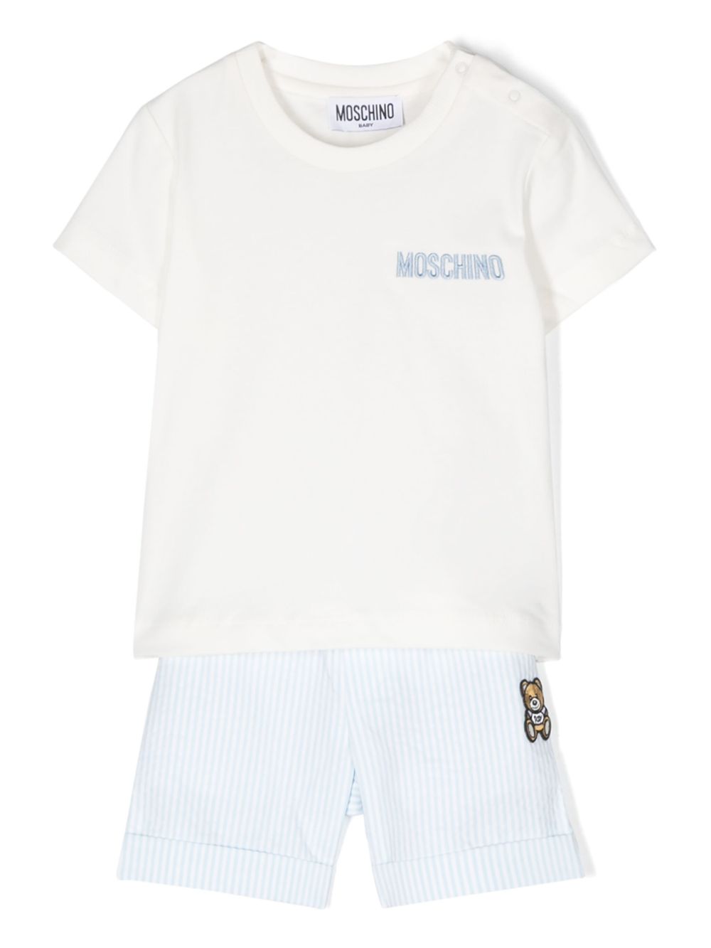 Moschino Kids Teddy Bear 贴花条纹短裤套装 - 白色