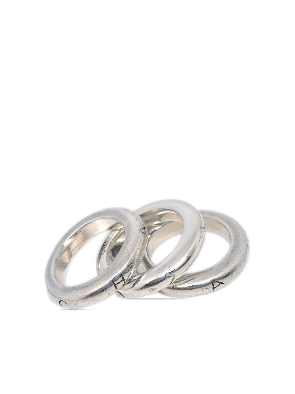 CHANEL Pre-Owned logo雕刻戒指（1990-2000年代典藏款，三件装） - 银色