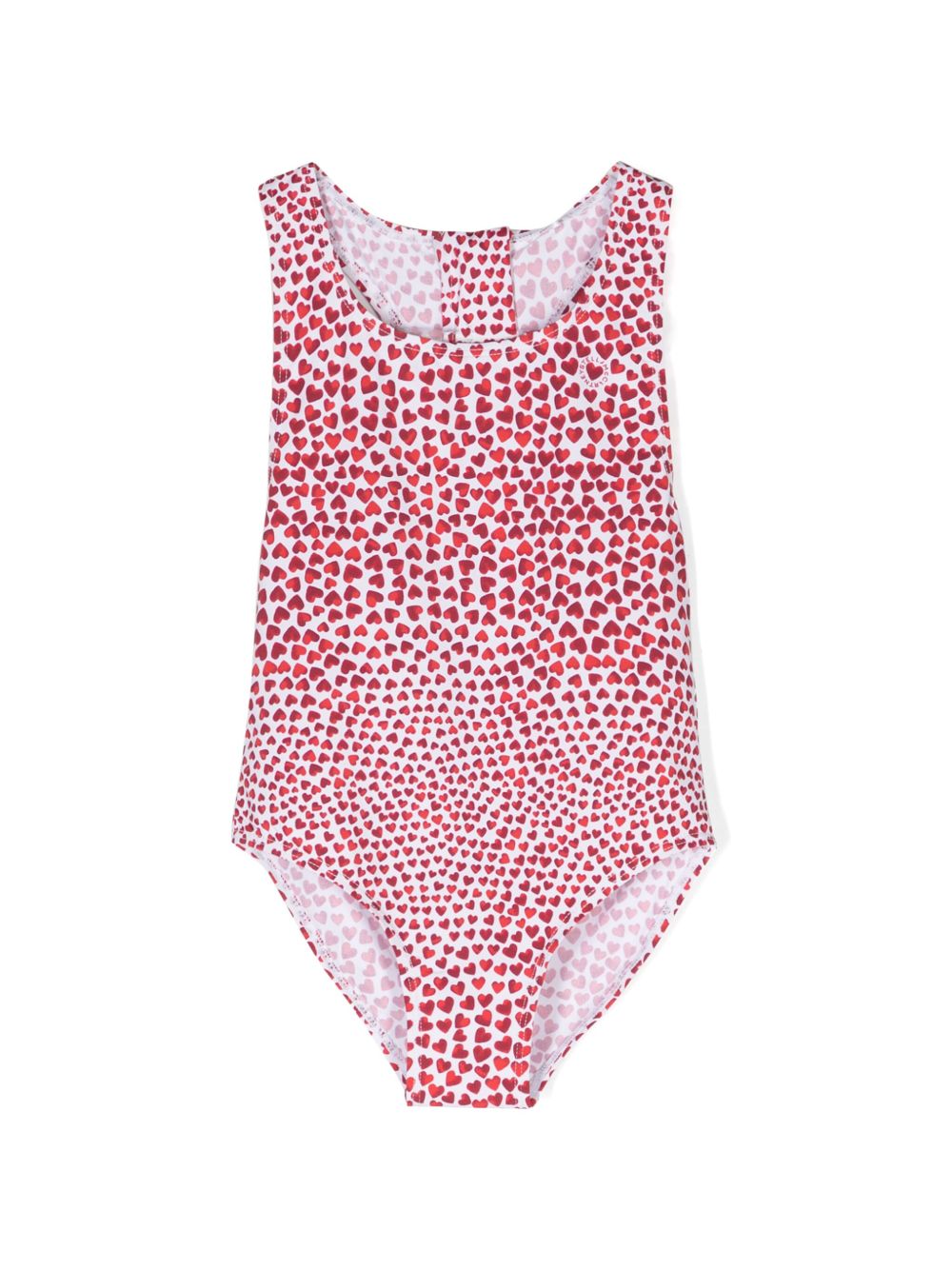 Stella McCartney Kids 爱心印花挖背连体泳衣 - 红色