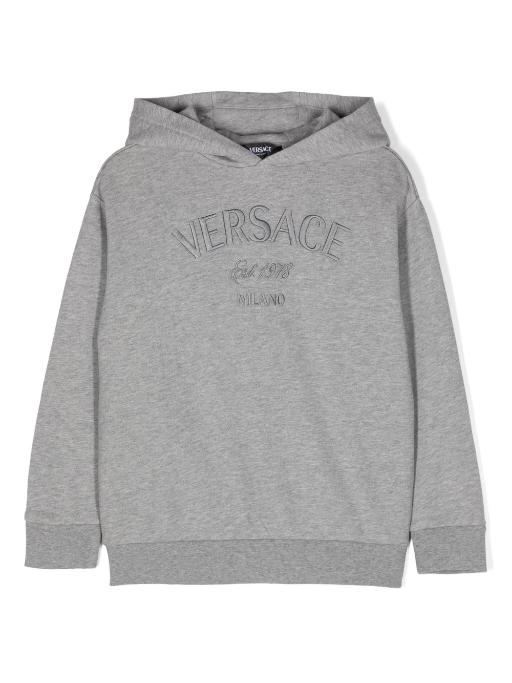 Versace Kids logo刺绣棉连帽衫 - 灰色