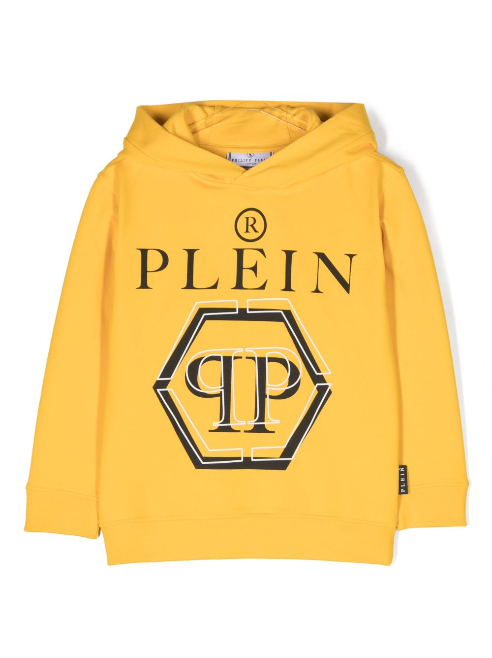 Philipp Plein Junior logo印花棉连帽衫 - 黄色