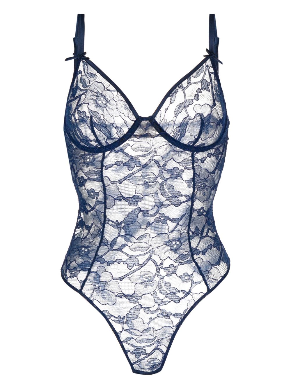 Fleur Du Mal Magnolia 蕾丝镂空连体紧身衣 - 蓝色