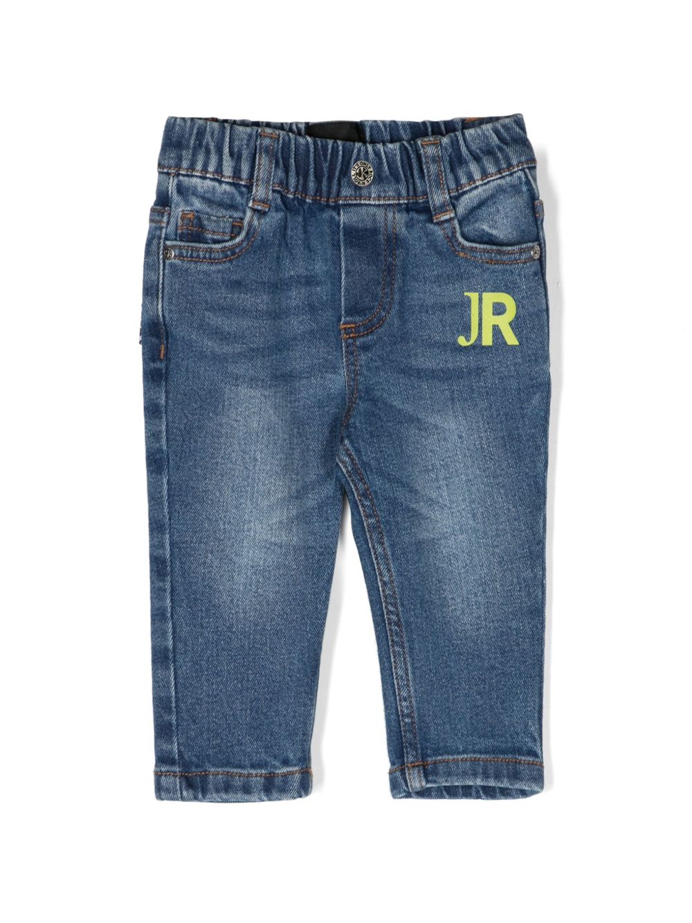 John Richmond Junior logo印花松紧裤腰牛仔裤 - 蓝色