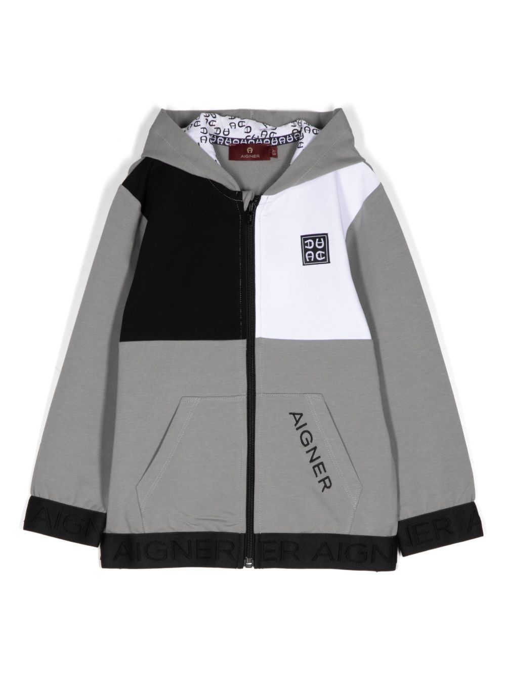 Aigner Kids logo刺绣连帽夹克 - 灰色