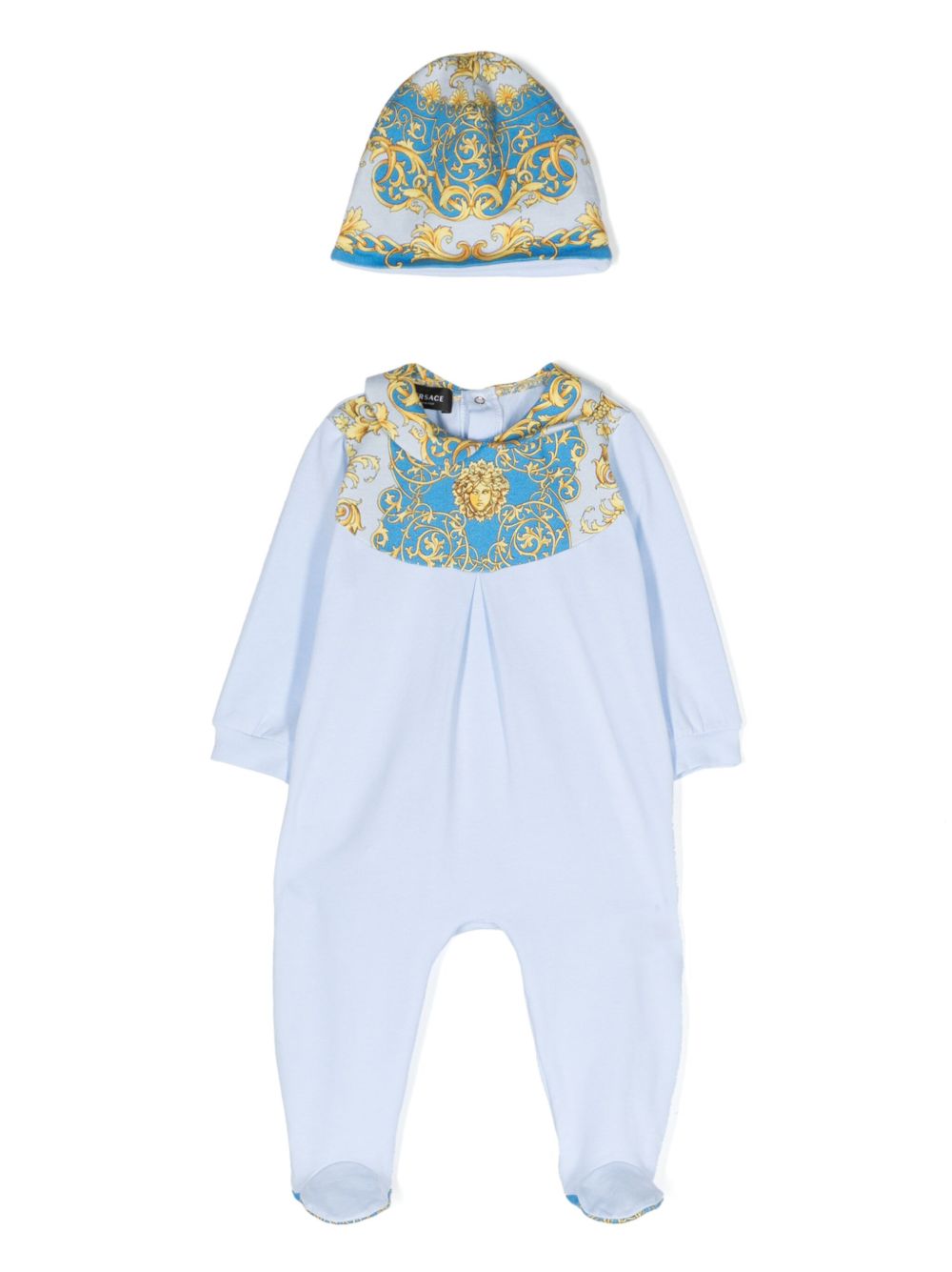 Versace Kids 巴洛克印花棉连体衣（两件装） - 蓝色