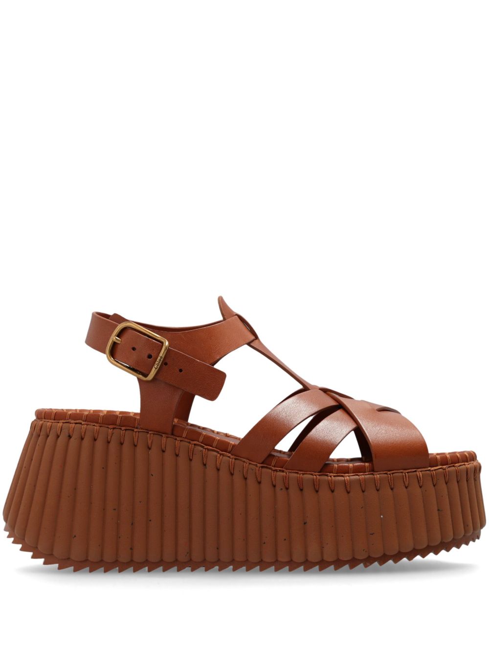Chloé 皮质厚底凉鞋 - 褐色