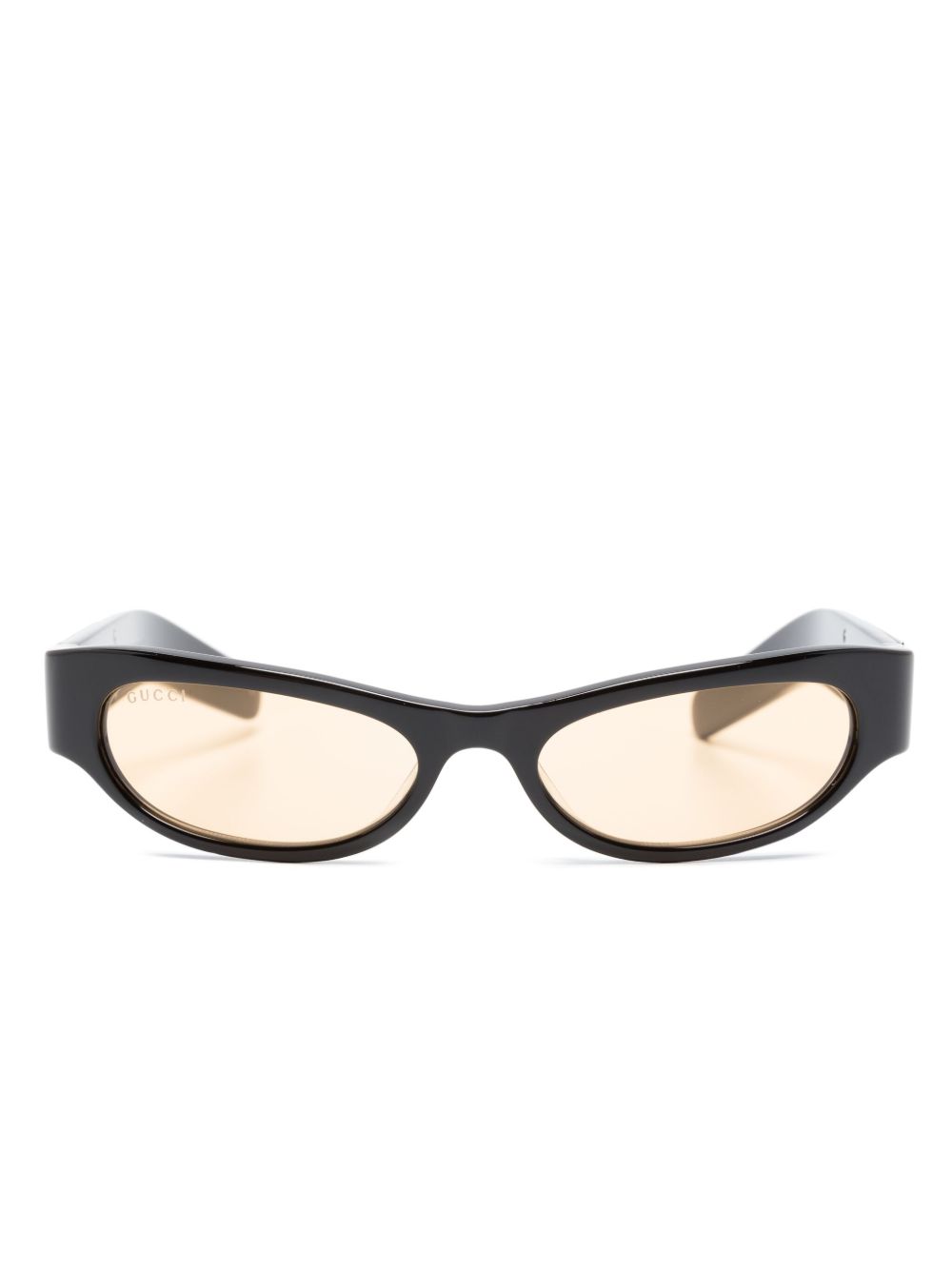 Gucci Eyewear logo雕刻椭圆形镜框太阳眼镜 - 黑色