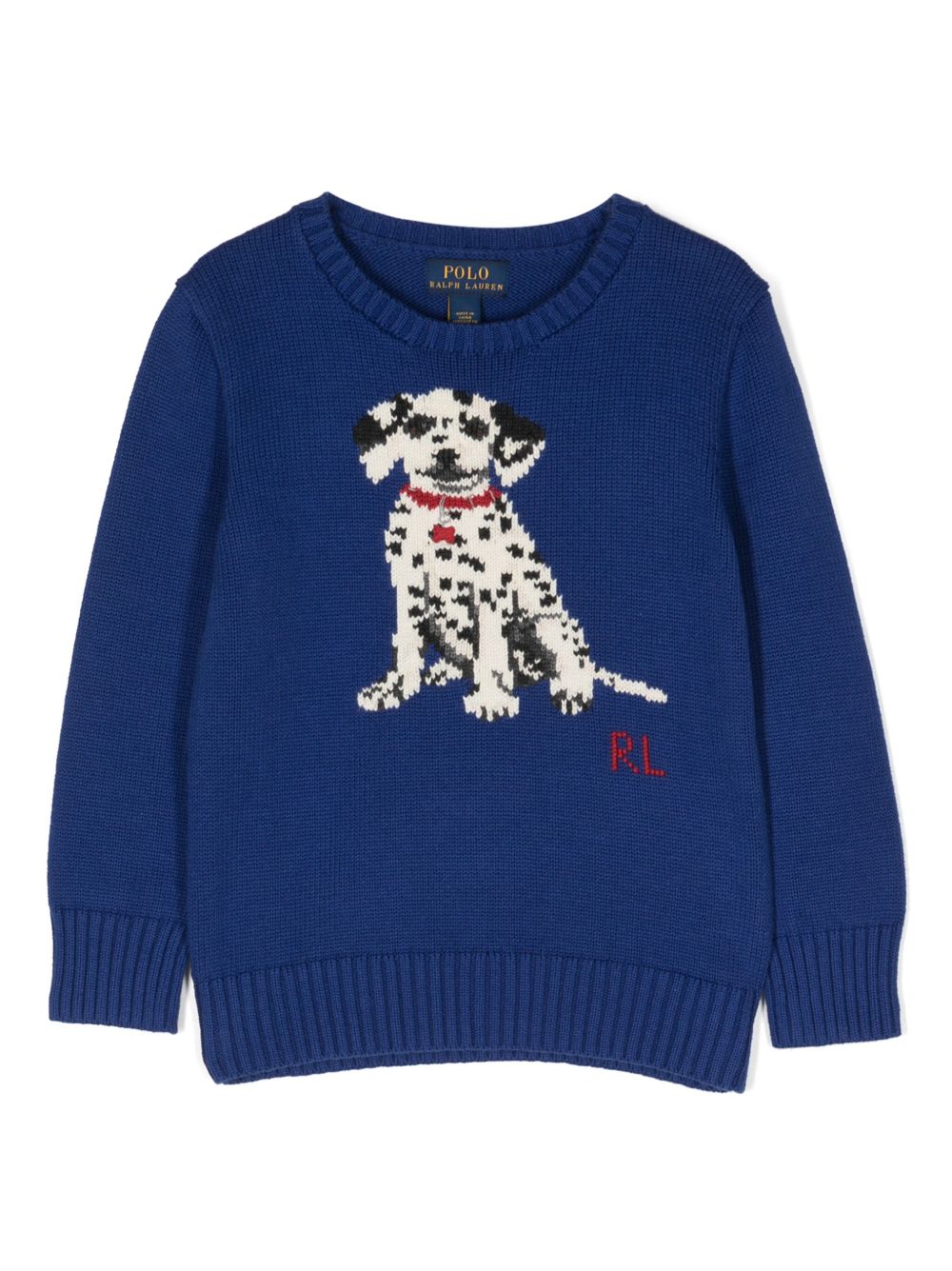 POLO RALPH LAUREN KIDS Dalmatian 嵌花针织棉毛衣 - 蓝色