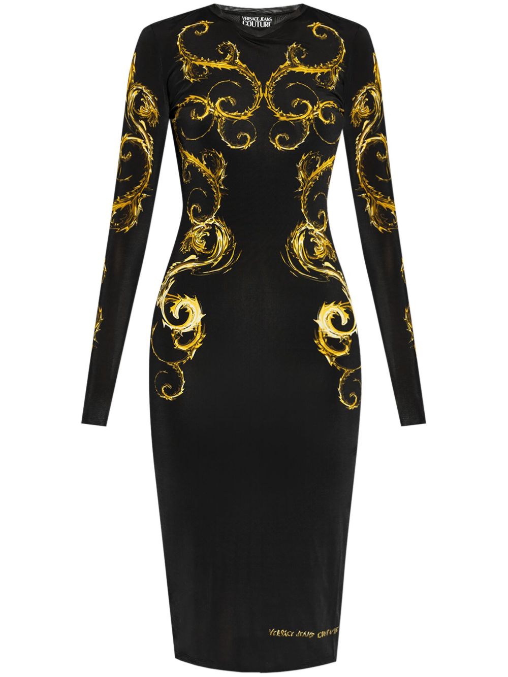 Versace Jeans Couture Watercolour Couture 印花中长连衣裙 - 黑色