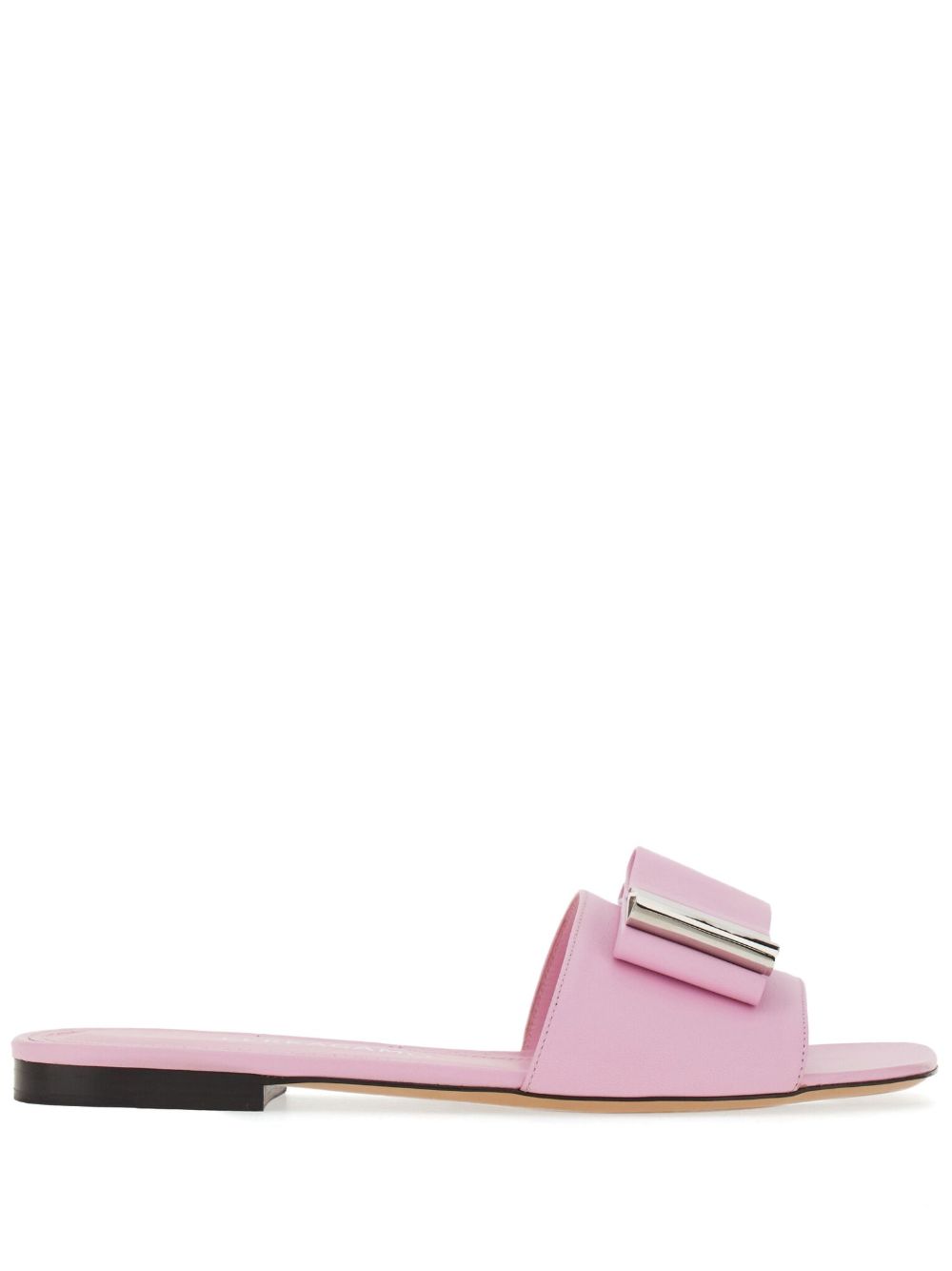 Ferragamo 双蝴蝶结皮质拖鞋 - 粉色