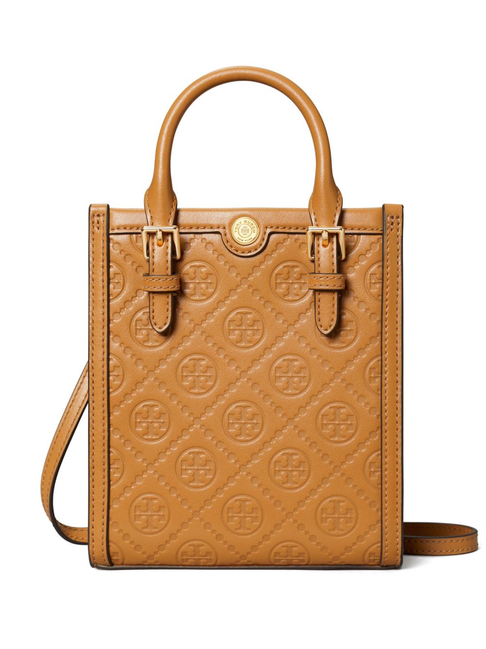 Tory Burch 迷你 T 经典logo皮质手提包 - 褐色