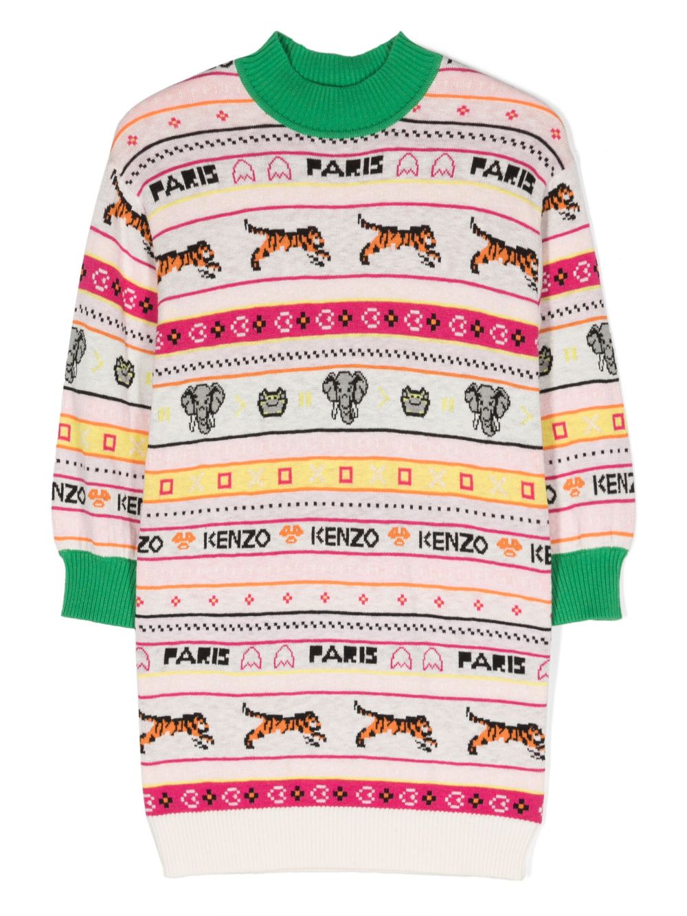 Kenzo Kids logo嵌花针织连衣裙 - 白色