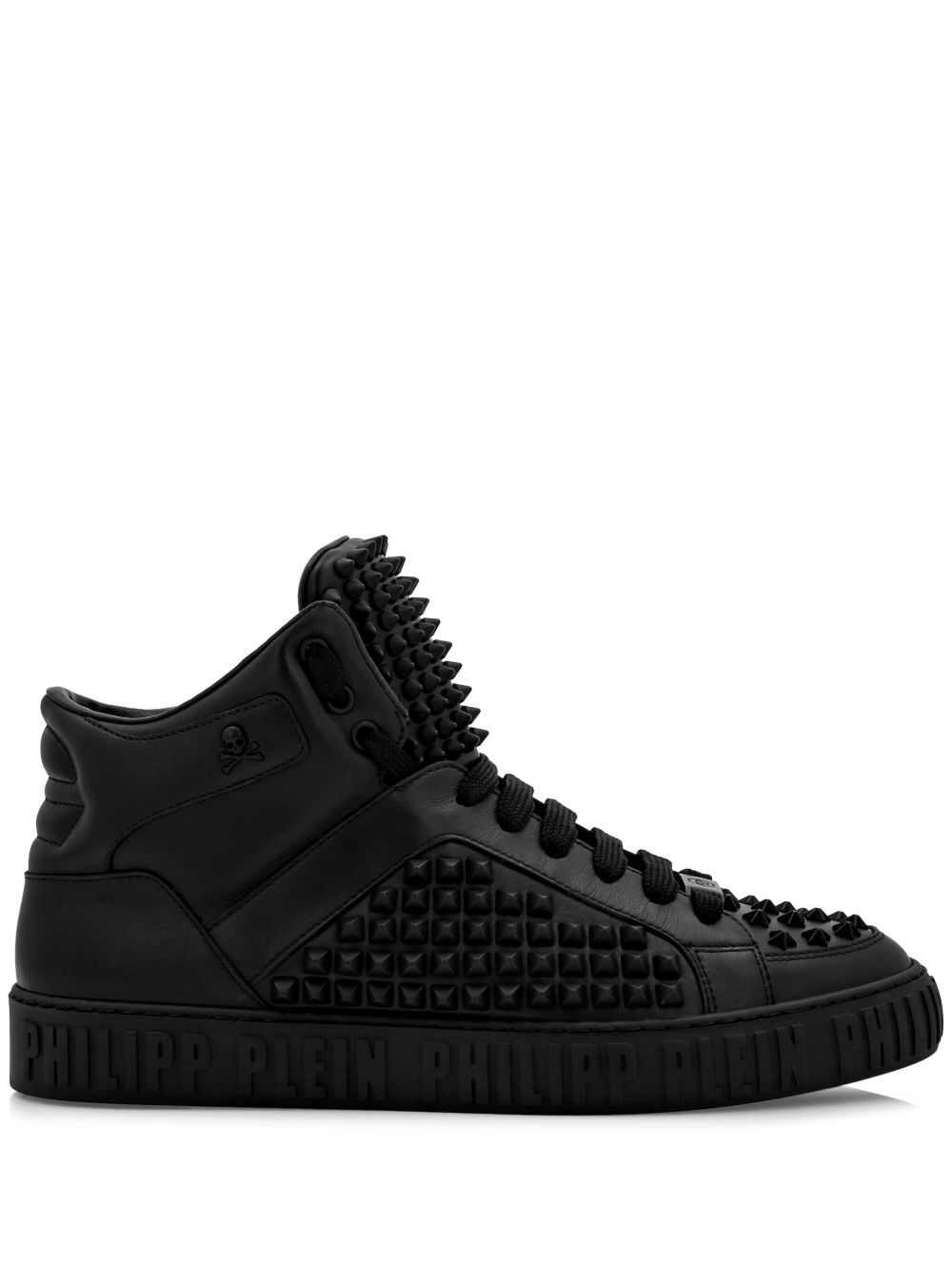 Philipp Plein 尖钉铆钉细节皮质运动鞋 - 黑色