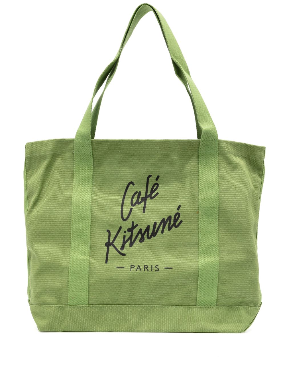 CAFÉ KITSUNÉ logo印花帆布手提包 - 绿色