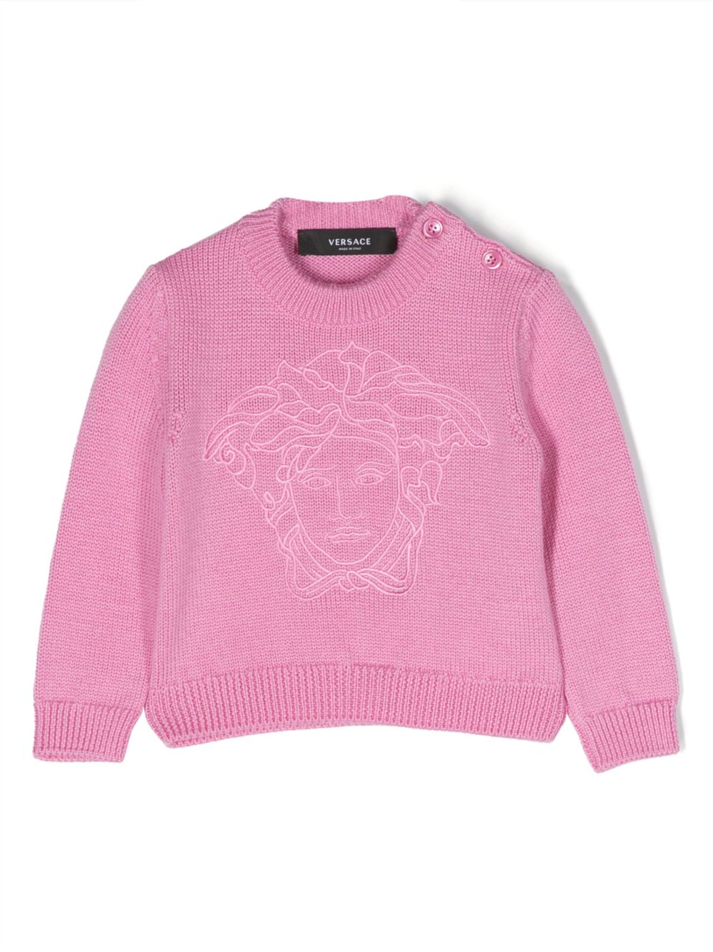 Versace Kids 美杜莎头纹刺绣毛衣 - 粉色