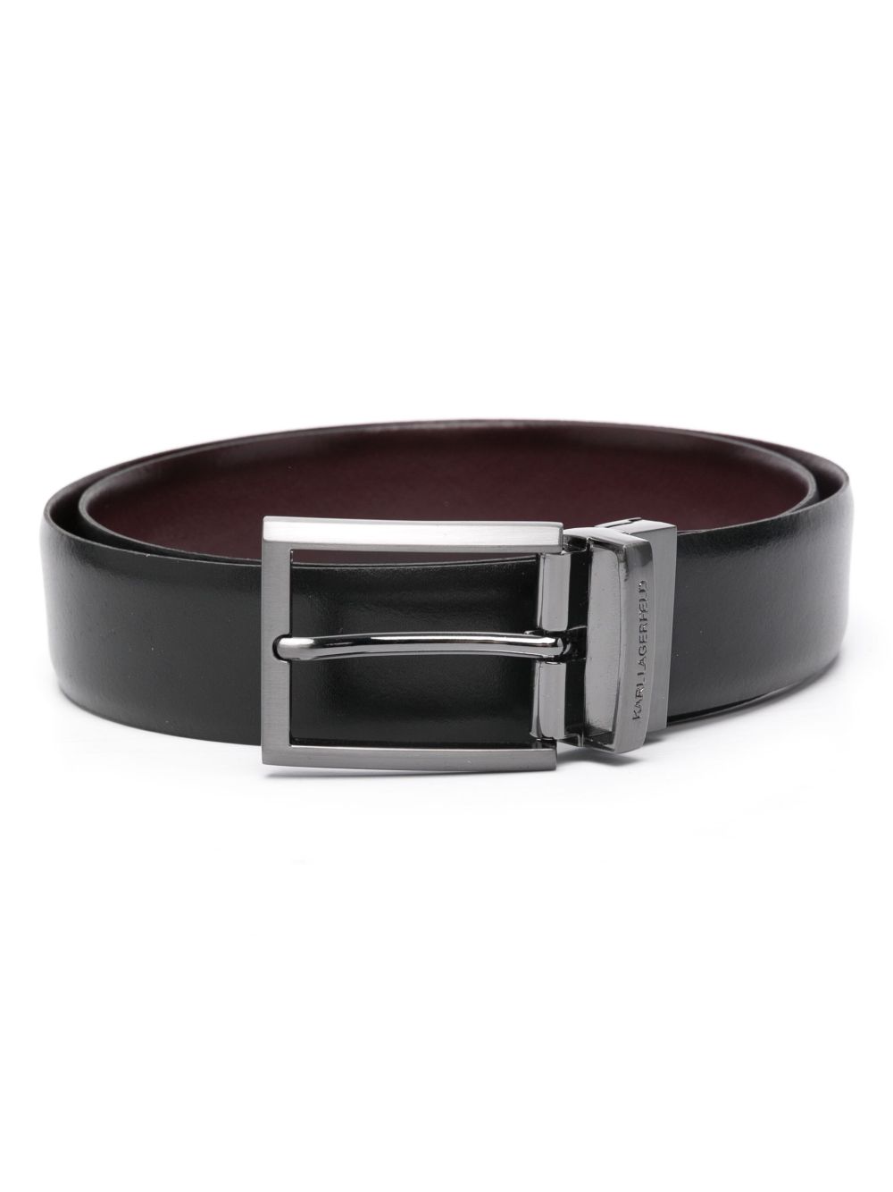 Karl Lagerfeld logo雕刻皮质腰带 - 黑色
