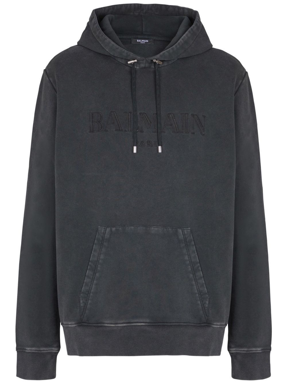 Balmain logo刺绣连帽衫 - 灰色