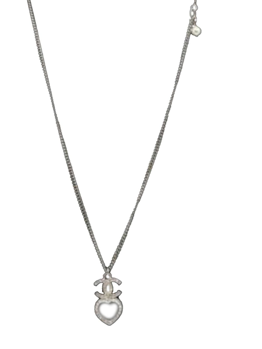 CHANEL Pre-Owned 银质水钻 CC Heart 吊饰项链（2023年典藏款） - 银色