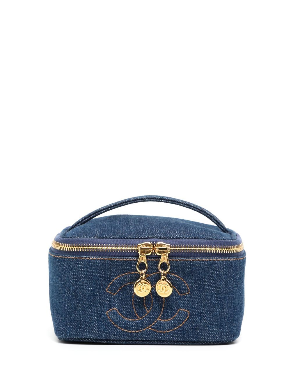 CHANEL Pre-Owned CC 缝线牛仔化妆包（1997年典藏款） - 蓝色