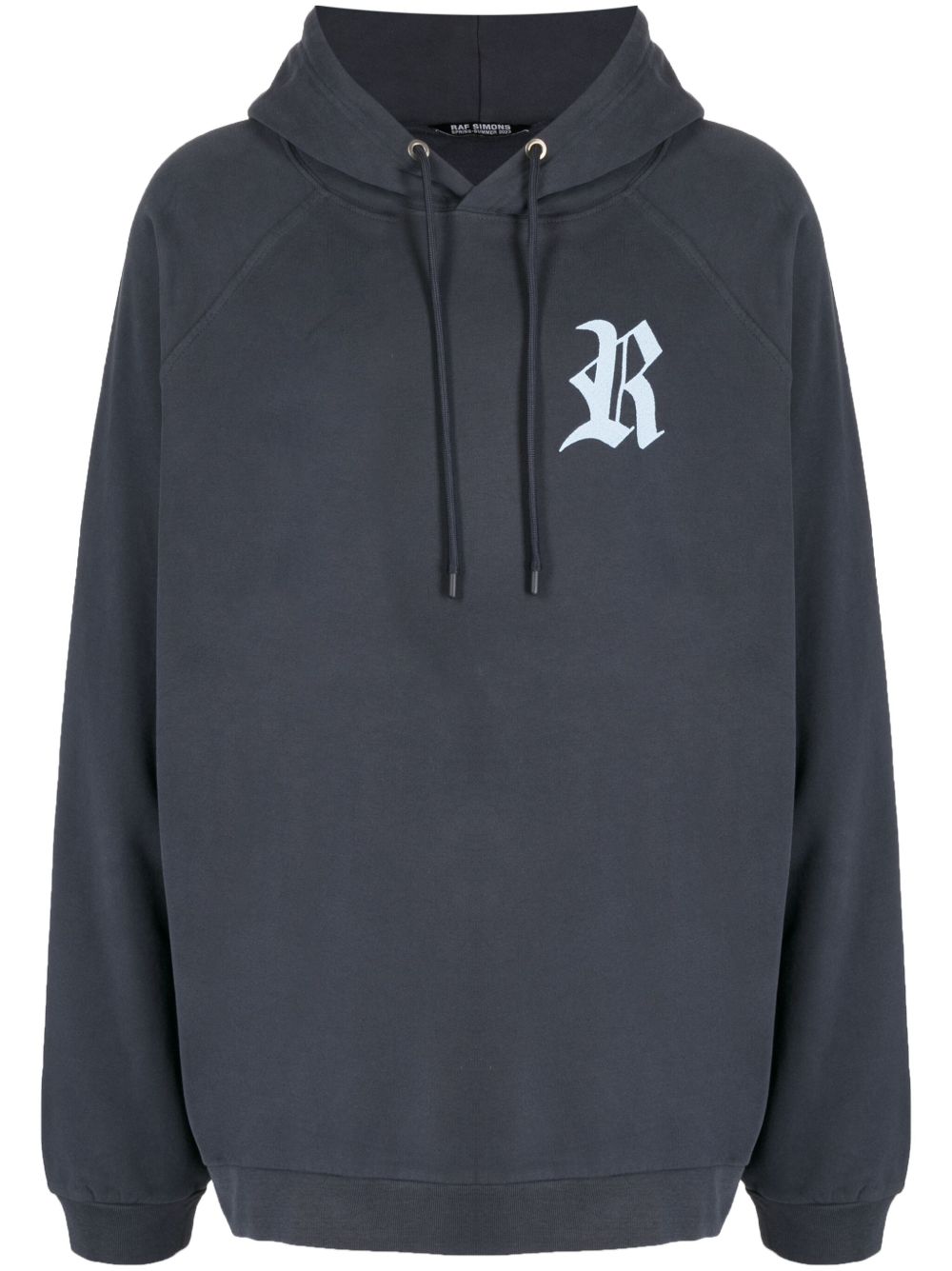 Raf Simons logo刺绣棉连帽衫 - 蓝色