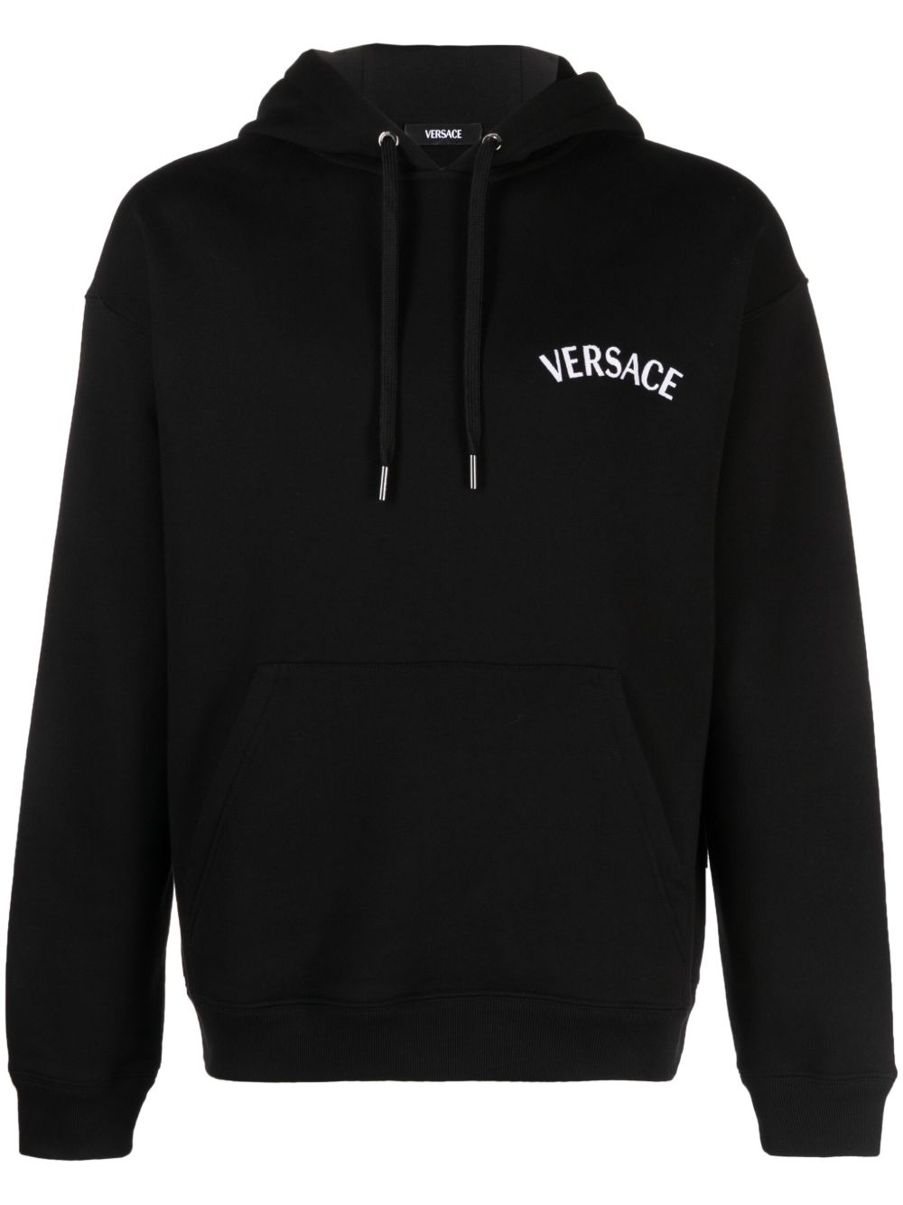 Versace logo刺绣棉连帽衫 - 黑色