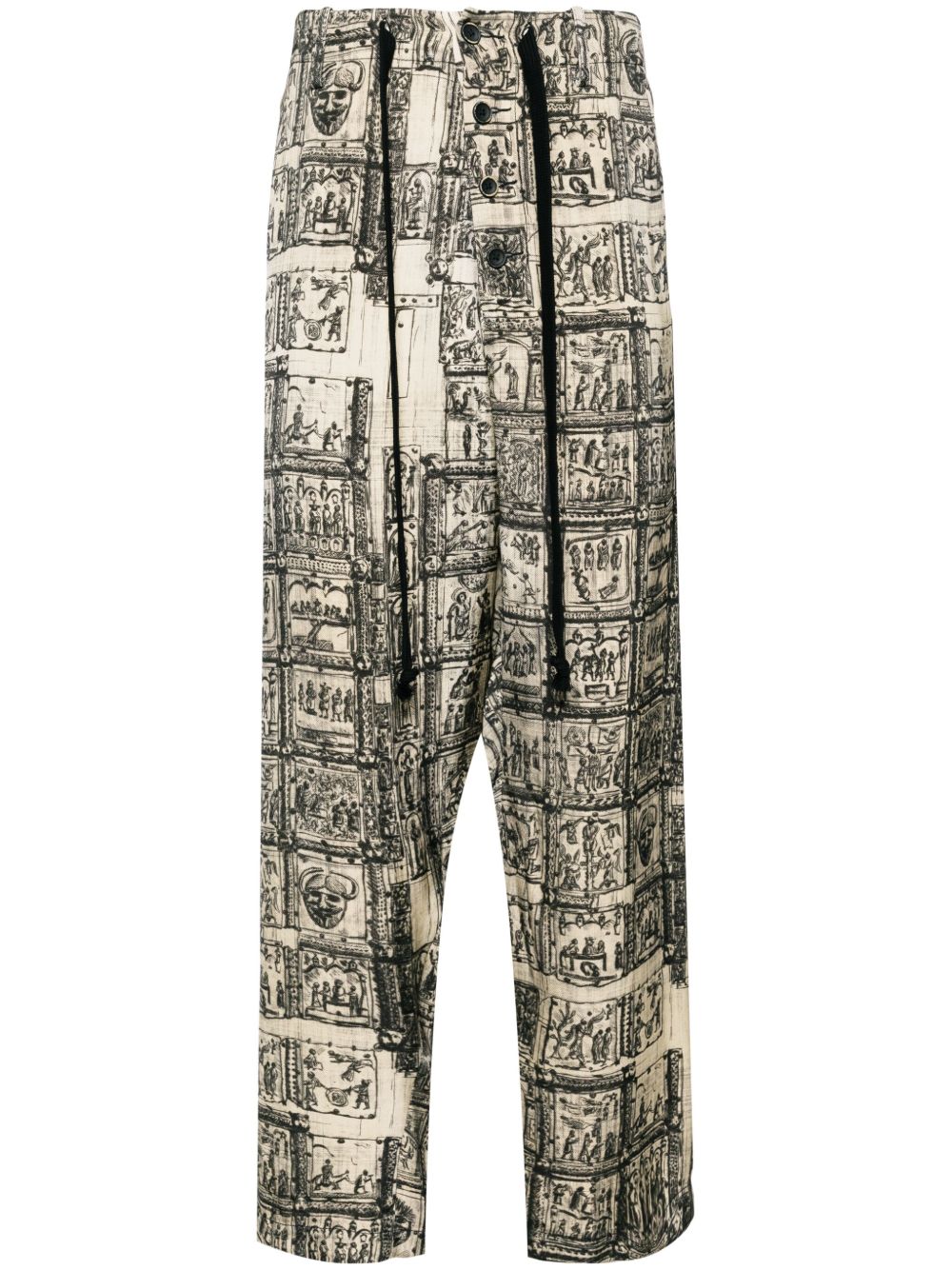 Uma Wang graphic-print straight-leg trousers - 中性色